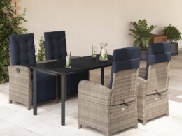 vidaXL 5 Piece Patio Dining Set with Cushions Gray Poly Rattan