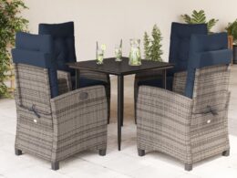 vidaXL 5 Piece Patio Dining Set with Cushions Gray Poly Rattan