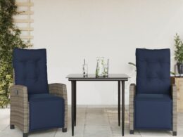vidaXL 3 Piece Patio Dining Set with Cushions Gray Poly Rattan