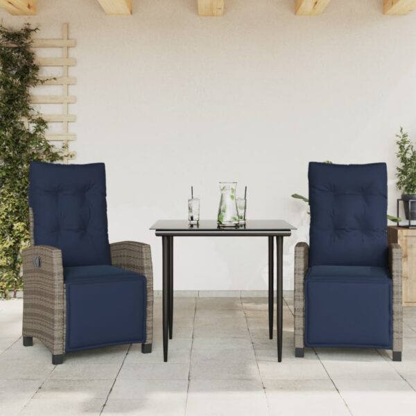 vidaXL 3 Piece Patio Dining Set with Cushions Gray Poly Rattan