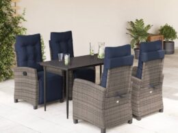 vidaXL 5 Piece Patio Dining Set with Cushions Gray Poly Rattan