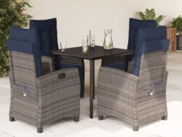 vidaXL 5 Piece Patio Dining Set with Cushions Gray Poly Rattan