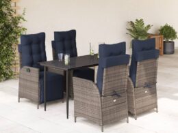 vidaXL 5 Piece Patio Dining Set with Cushions Gray Poly Rattan