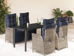 vidaXL 5 Piece Patio Dining Set with Cushions Gray Poly Rattan