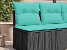 vidaXL Patio Sofa Armless with Cushions Black Poly Rattan