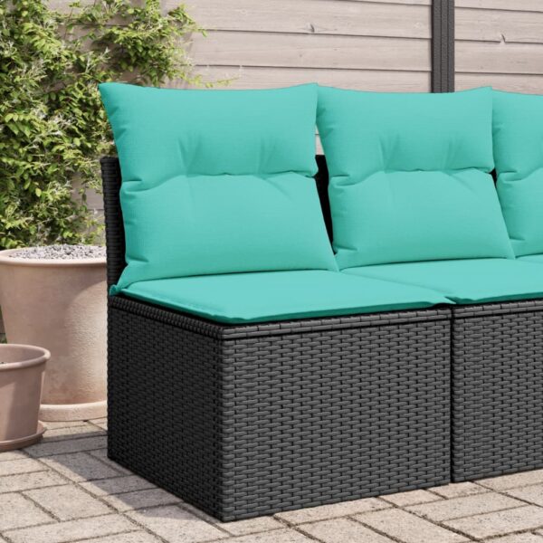 vidaXL Patio Sofa Armless with Cushions Black Poly Rattan