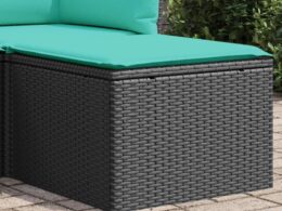 vidaXL Patio Stool with Cushion Black 21.7"x21.7"x14.6" Poly Rattan