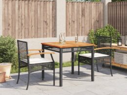vidaXL 3 Piece Patio Dining Set with Cushions Black Poly Rattan