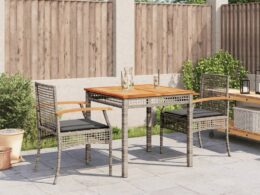 vidaXL 3 Piece Patio Dining Set with Cushions Gray Poly Rattan