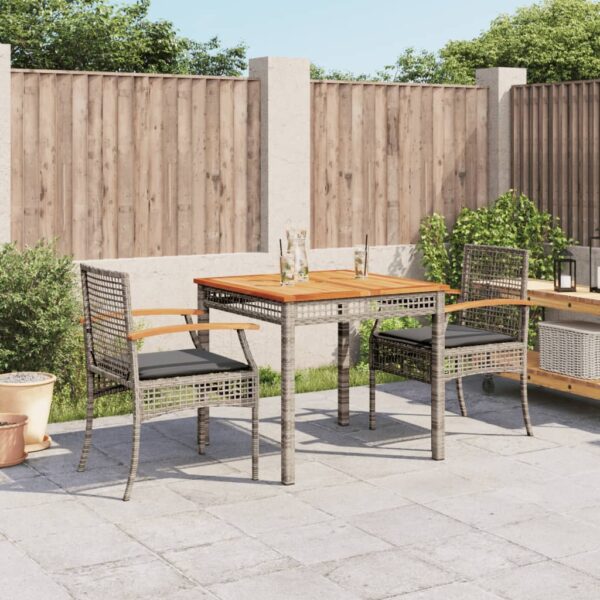 vidaXL 3 Piece Patio Dining Set with Cushions Gray Poly Rattan