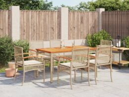vidaXL 7 Piece Patio Dining Set with Cushions Beige Poly Rattan