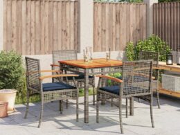 vidaXL 5 Piece Patio Dining Set with Cushions Gray Poly Rattan