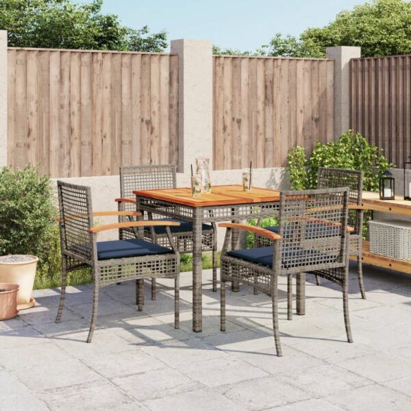 vidaXL 5 Piece Patio Dining Set with Cushions Gray Poly Rattan