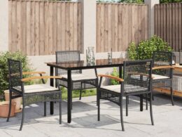 vidaXL 5 Piece Patio Dining Set with Cushions Black Poly Rattan