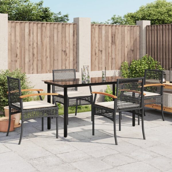vidaXL 5 Piece Patio Dining Set with Cushions Black Poly Rattan