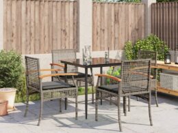 vidaXL 5 Piece Patio Dining Set with Cushions Gray Poly Rattan