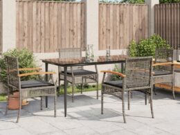 vidaXL 5 Piece Patio Dining Set with Cushions Gray Poly Rattan