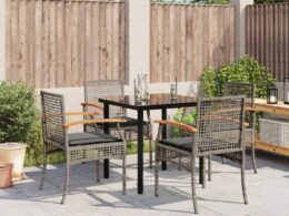 vidaXL 5 Piece Patio Dining Set with Cushions Gray Poly Rattan