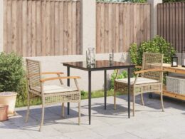 vidaXL 3 Piece Patio Dining Set with Cushions Beige Poly Rattan