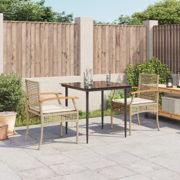 vidaXL 3 Piece Patio Dining Set with Cushions Beige Poly Rattan