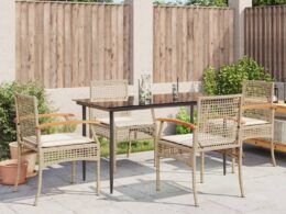 vidaXL 5 Piece Patio Dining Set with Cushions Beige Poly Rattan