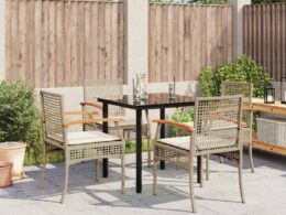 vidaXL 5 Piece Patio Dining Set with Cushions Beige Poly Rattan