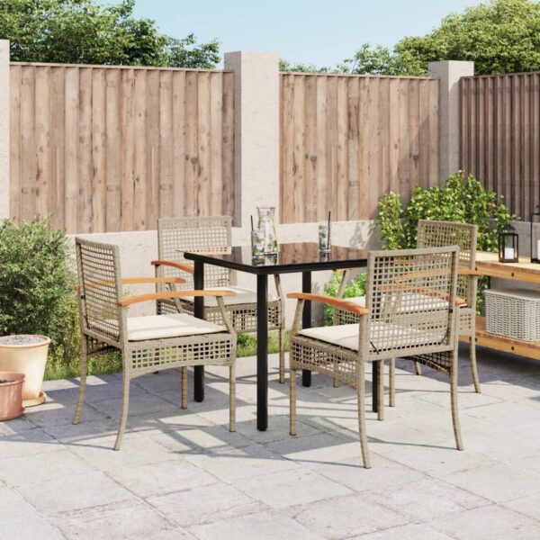 vidaXL 5 Piece Patio Dining Set with Cushions Beige Poly Rattan