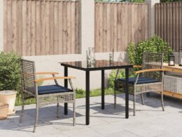 vidaXL 3 Piece Patio Dining Set with Cushions Gray Poly Rattan