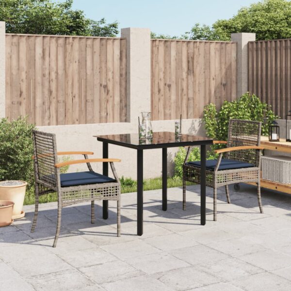 vidaXL 3 Piece Patio Dining Set with Cushions Gray Poly Rattan