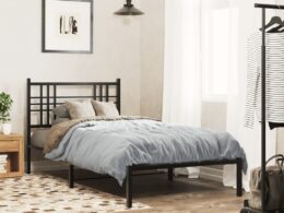 vidaXL Metal Bed Frame without Mattress with Headboard Black 39.4"x78.7"