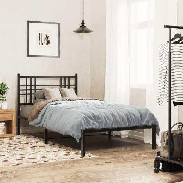 vidaXL Metal Bed Frame without Mattress with Headboard Black 39.4"x78.7"