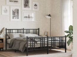 vidaXL Metal Bed Frame without Mattress with Footboard Black 59.1"x78.7"