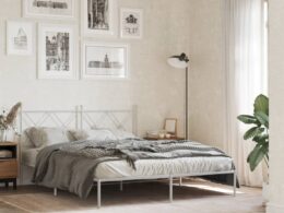 vidaXL Metal Bed Frame without Mattress with Headboard White 59.1"x78.7"