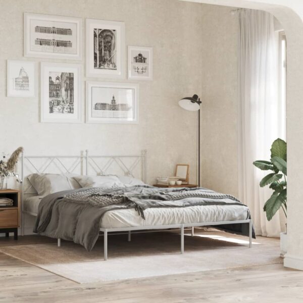 vidaXL Metal Bed Frame without Mattress with Headboard White 59.1"x78.7"