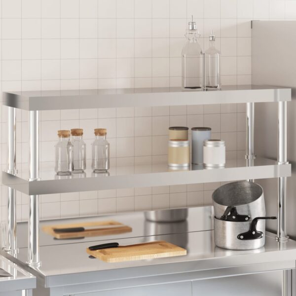 vidaXL Work Table Overshelf 2-Tier 43.3"x11.8"x25.6" Stainless Steel