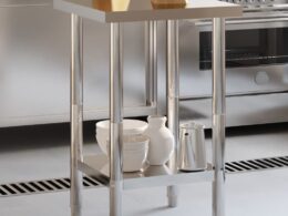 vidaXL Kitchen Work Table with Backsplash 21.7"x21.7"x36.6" Stainless Steel