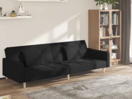 vidaXL 2-Seater Sofa Bed with Two Pillows Black Fabric