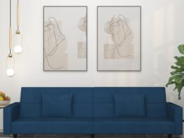 vidaXL 2-Seater Sofa Bed with Two Pillows Blue Velvet