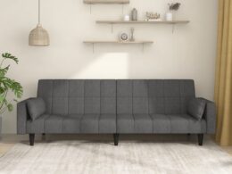 vidaXL 2-Seater Sofa Bed with Two Pillows Dark Gray Fabric