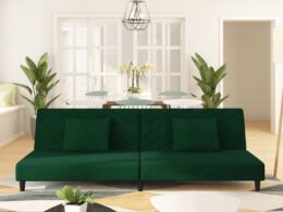 vidaXL 2-Seater Sofa Bed with Two Pillows Dark Green Velvet