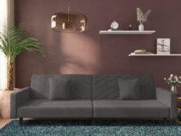 vidaXL 2-Seater Sofa Bed with Two Pillows Dark Gray Velvet