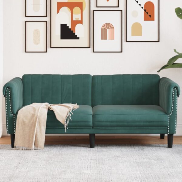 vidaXL Sofa 2-Seater Dark Green Velvet