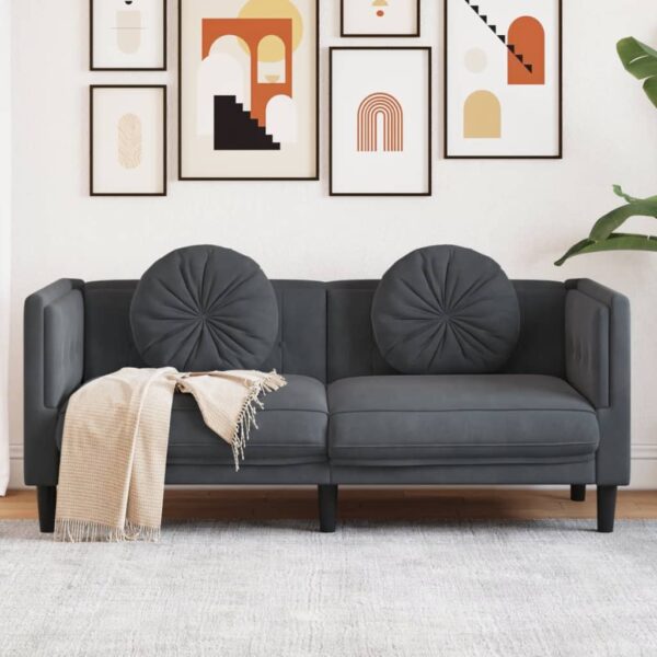 vidaXL Sofa with Cushions 2-Seater Dark Gray Velvet