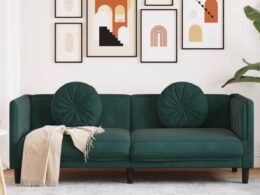 vidaXL Sofa with Cushions 3-Seater Dark Green Velvet