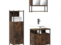 vidaXL 3 Piece Bathroom Furniture Set Smoked Oak Engineered Wood