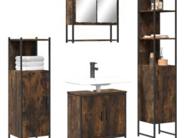 vidaXL 4 Piece Bathroom Furniture Set Smoked Oak Engineered Wood