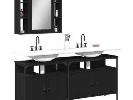 vidaXL 3 Piece Bathroom Cabinet Set Black Engineered Wood