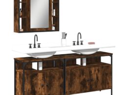 vidaXL 3 Piece Bathroom Cabinet Set Smoked Oak Engineered Wood