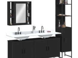 vidaXL 4 Piece Bathroom Cabinet Set Black Engineered Wood