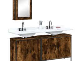 vidaXL 3 Piece Bathroom Furniture Set Smoked Oak Engineered Wood